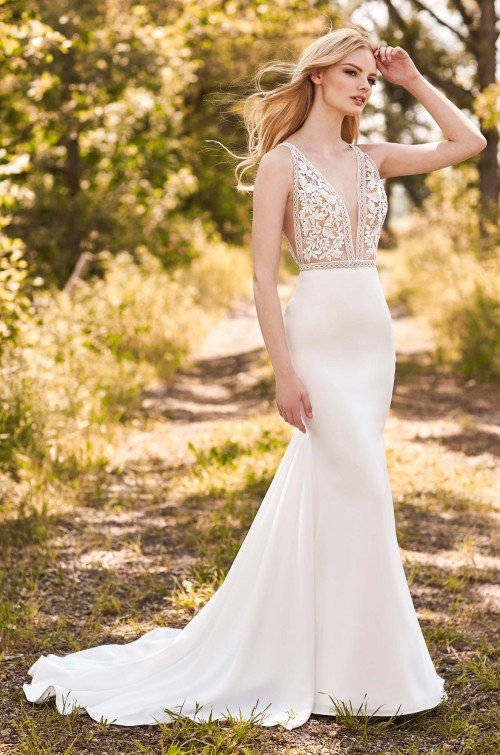mikaella-v-neck-sleeveless-fit-and-flare-wedding-dress-with-lace-bodice-34176099